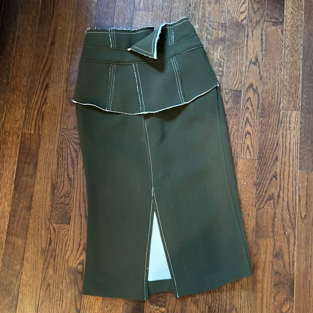 NWT INA[i:na]‎ High Waisted Peplum Front Slit Olive Green MIDI Skirt Sz S